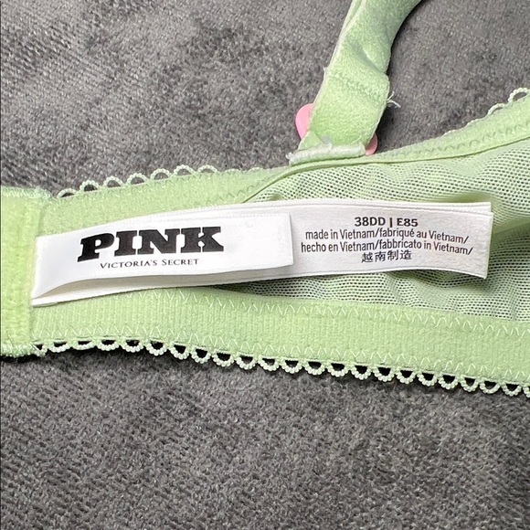 PINK Victoria's Secret Light Green Heart Lace Underwire Bra Pink Accents 38DD - Picture 2 of 12